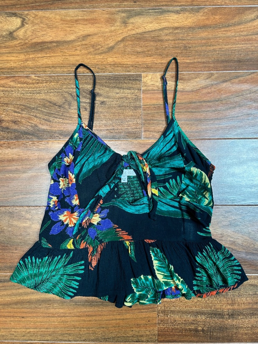 Sage the Label Tropical Floral Peplum Cami Top Size Small Keyhole Tie Front
